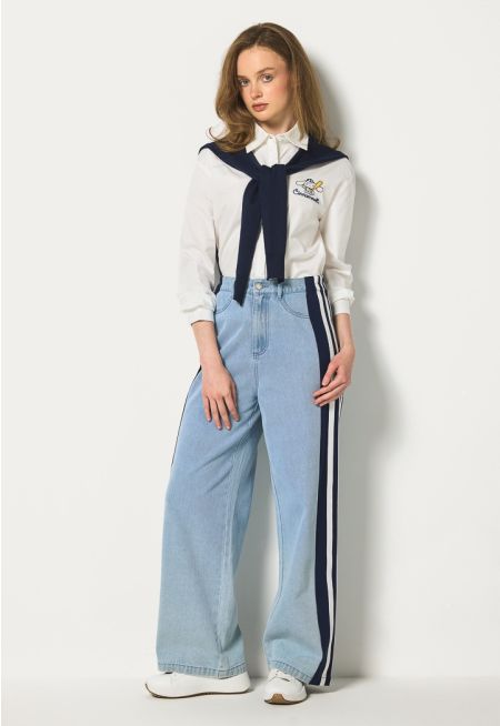 Wide Legs Striped Sides Jeans