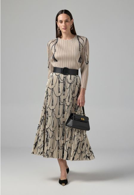 All Over Printed Pleated Skirt