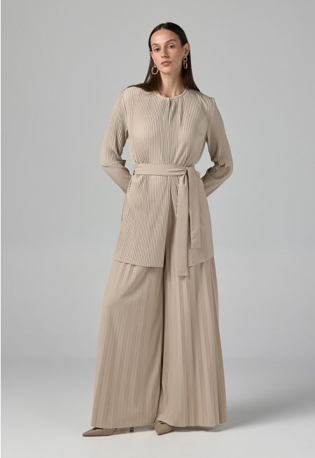 Solid Wide Leg Pleated Trousers