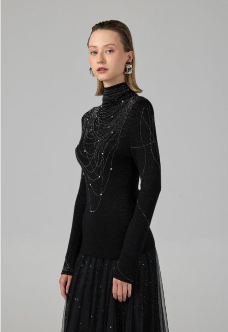 Solid Crystal Embellished Knitted Top