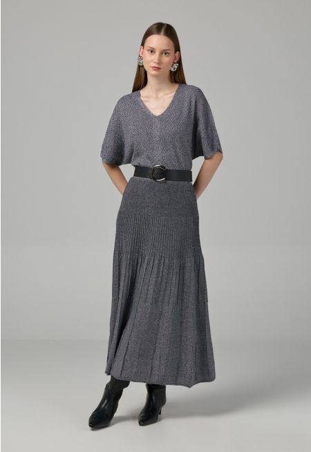 Knitted Pleated Lurex Skirt
