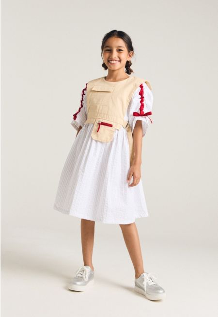 Attached Vest Striped Dress