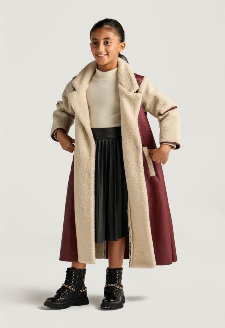 PU Leather Shearling Abaya