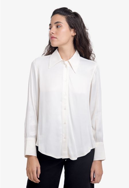 Solid Button Up Shirt with Long Sleeves