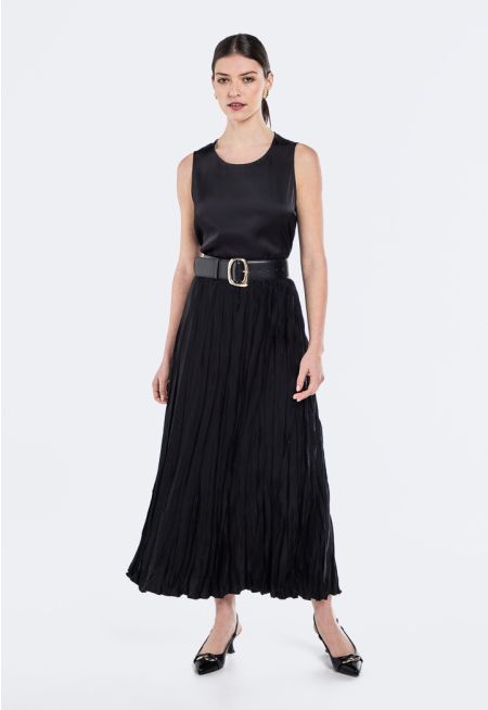 Crinkled Pleated Maxi Skirt