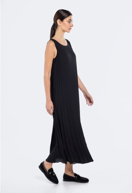 Pleated Sleeveless A-Line Dress