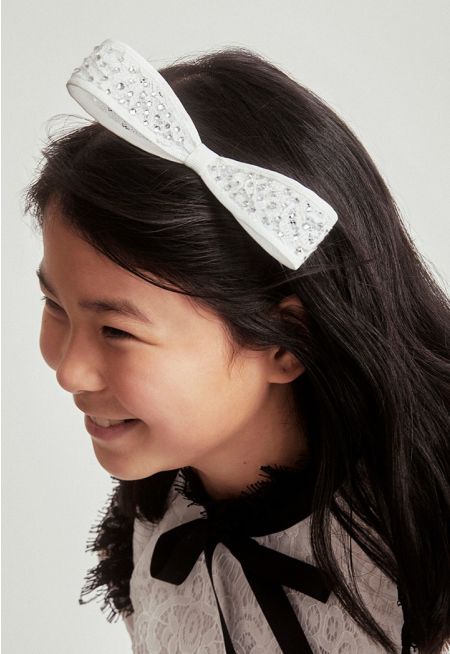 Crystal Embellished Lace Bow Headband