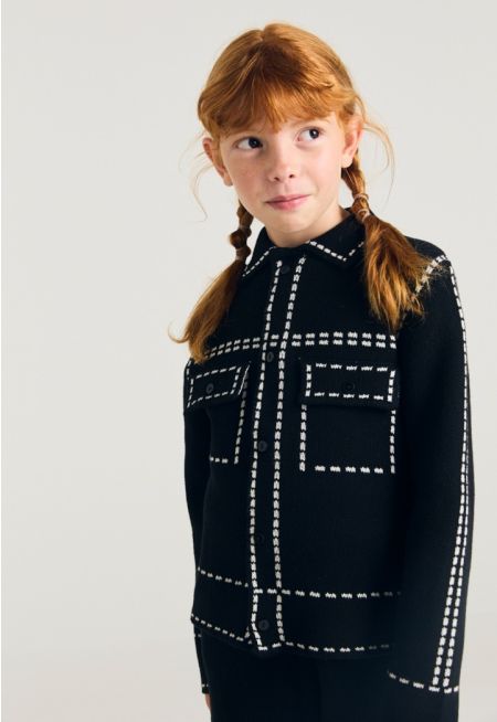 Faux Stitches Knitted Shirt