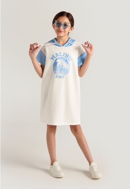 Contrast Short Sleeved Hoodie Dress