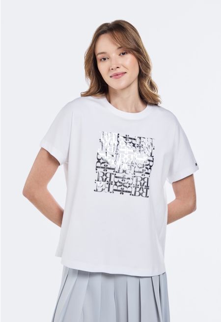 Metallic Foil Monogram Print T-Shirt