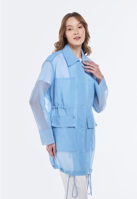 Checked Drawstring Sheer Jacket