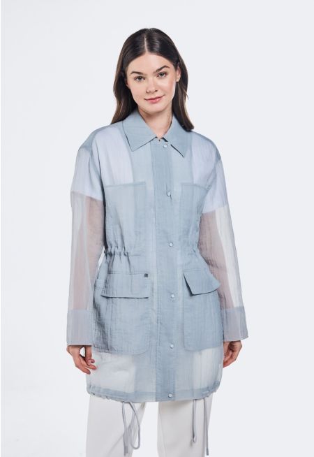 Checked Drawstring Sheer Jacket