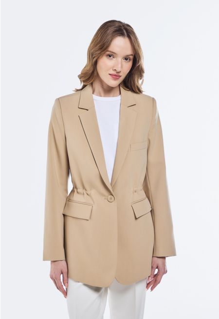 Solid Drawstring Waist Blazer