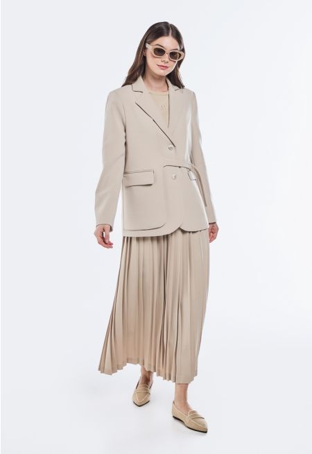 Solid Pleated Maxi Skirt