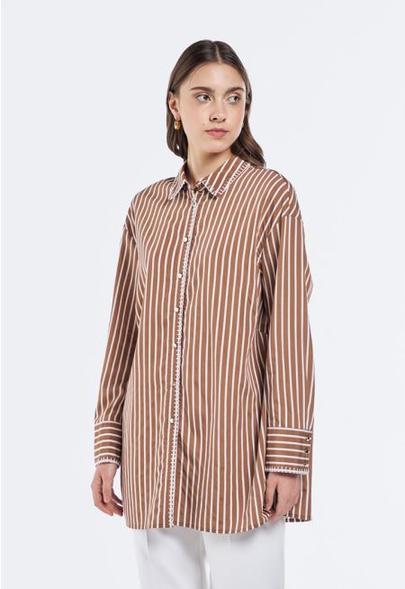Striped Stitch Embellished Shirt