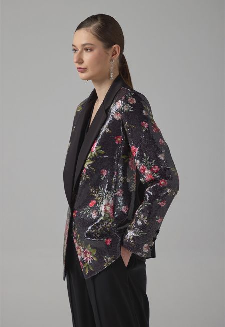 Floral Printed Sequin Blazer