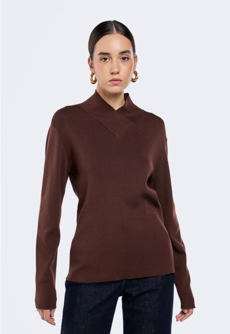 Asymmetrical Neck Knitted Top