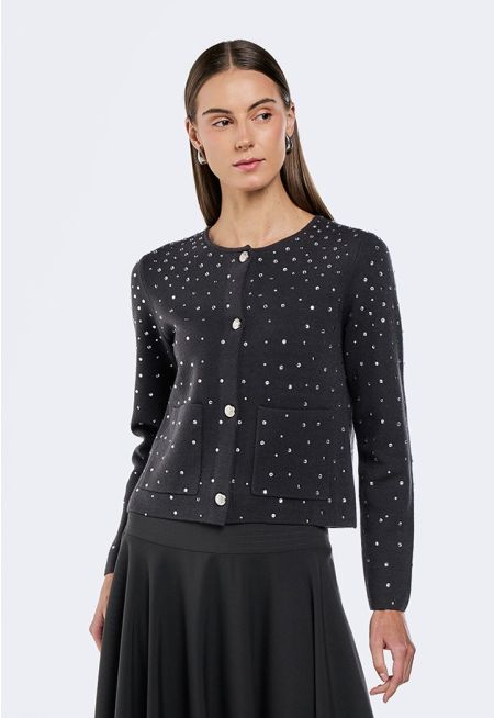 Crystal Embellished Knitted Cardigan