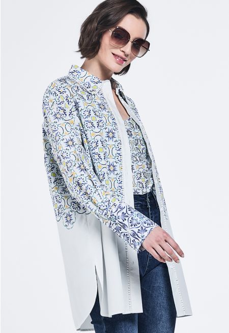 Printed Pom Pom Lace Shirt