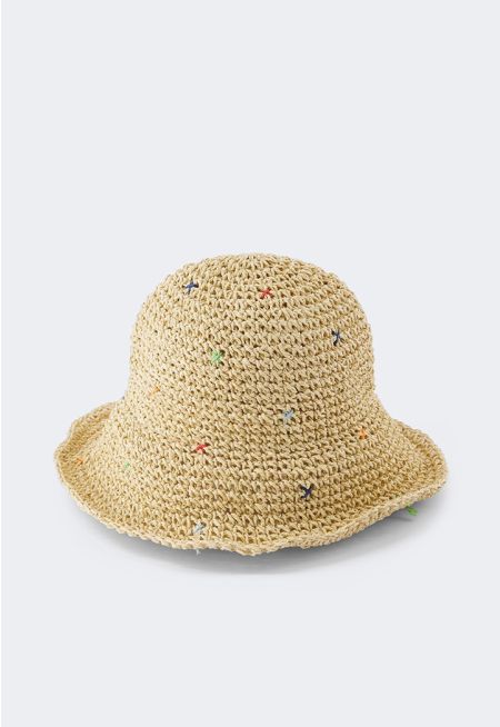 Colorful Details Raffia Hat