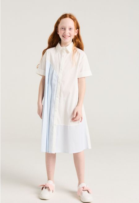 Pleated Striped Side Dress