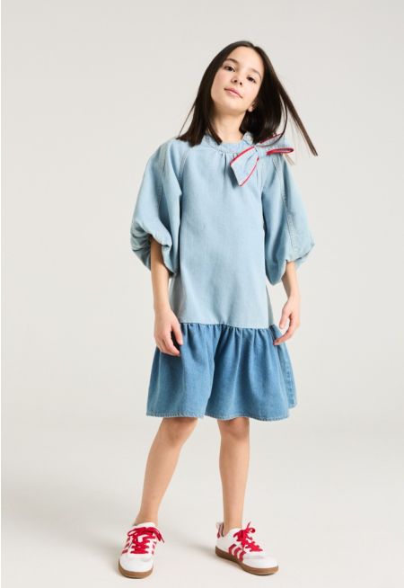 Contrast Denim Dress