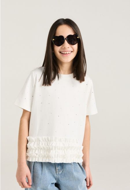 Ruffled Hems Crystal Top