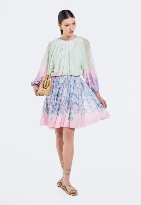  Printed Elastic Waist Ombre Dress