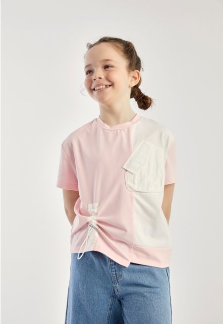 Two Toned Drawstring T Shirt