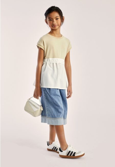 Wide Leg Capri Denim Shorts