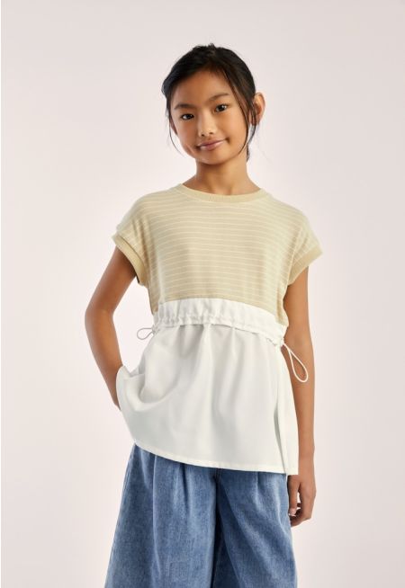 Two Toned Drawstring Waist T Shirt