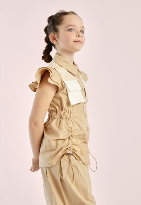 Drawstring Hems Sleeveless Shirt