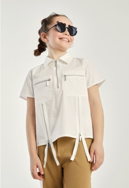 Solid Zipper Embellished Top