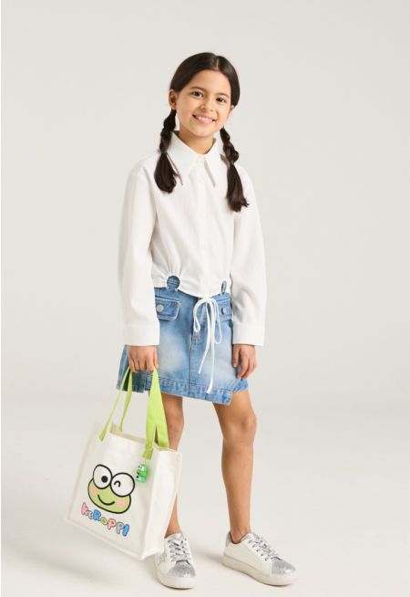 Solid Overlay Denim Skort