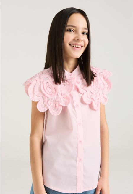 Textured Shoulders Sleeveless Shirt