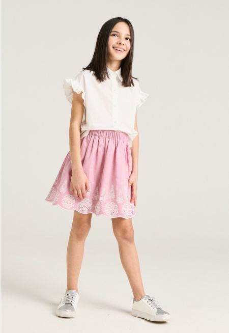 Striped Embroidered Skirt