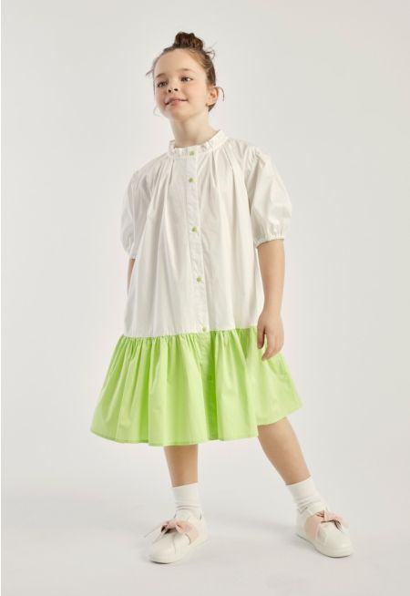 Drop Waist Buttoned Dress