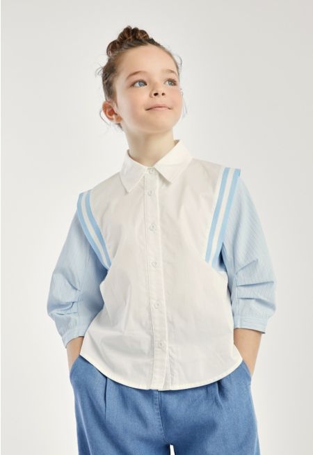 Striped Sleeves Collared Shirt