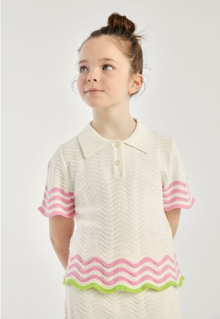 Shirt Collar Knitted Blouse