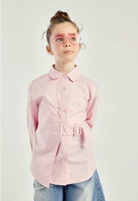 Solid Shirt With Overlay Belt