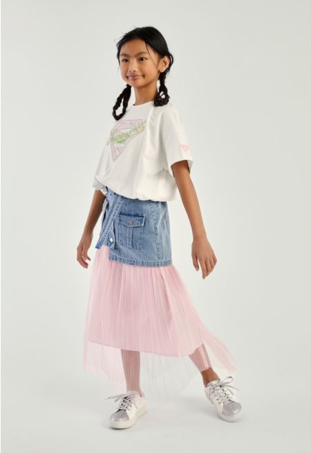 Denim Waist Striped Skirt