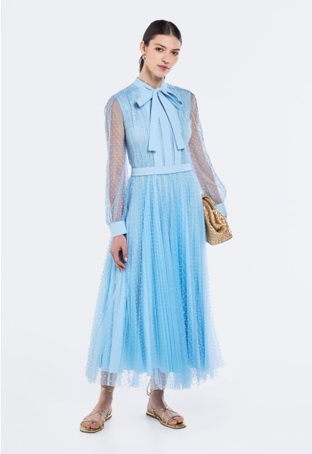 Polka Dot Mesh Dress With Lace Details