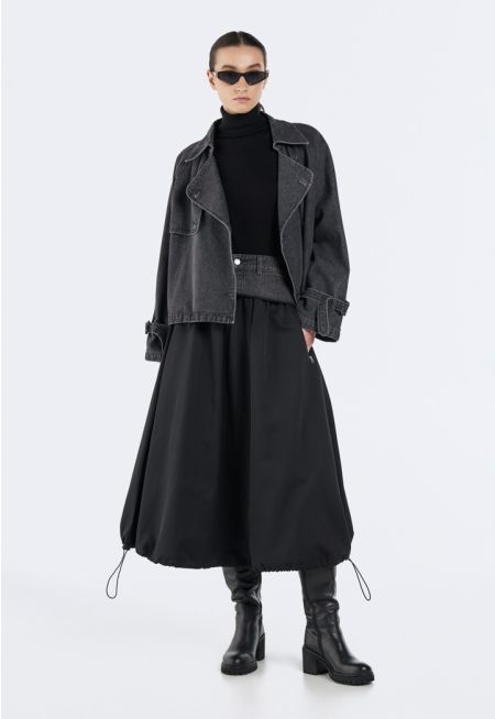 Drawstring-Hem Skirt with Denim Trim