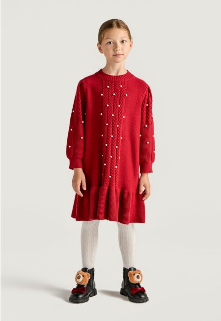 Faux Pearls Knitted Dress
