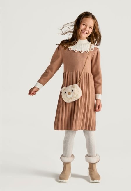 Contrast Collar Knitted Dress