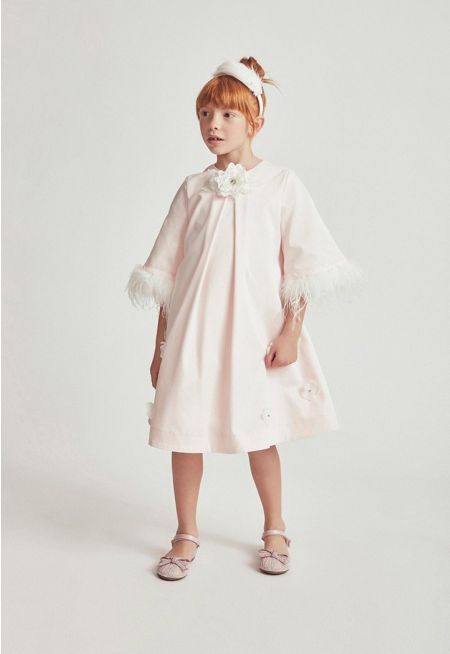 Faux Feather Floral Embellished Dress