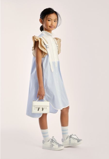 Ruffled Sleeves Striped Dress