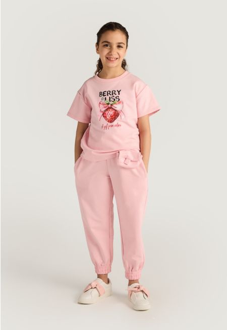 Metallic Strawberry T Shirt and Pants Set (2PCS)