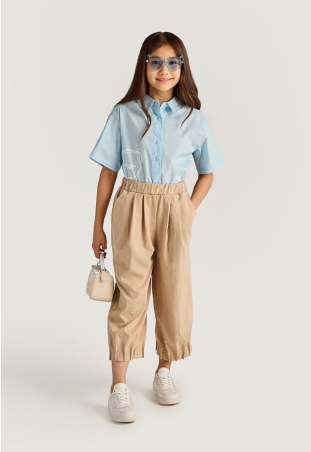 Solid Elastic Waist Pants