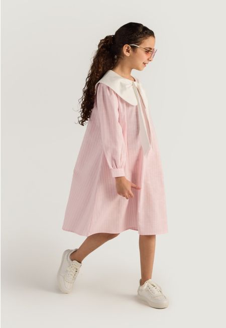 Bow Collar Striped Dress